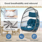 Hanging Egg Chair - Patio Rattan Wicker Swing Egg Chair Hammock Chair for Indoor Outdoor Bedroom Garden - Aluminum Steel Frame UV Resistant Cushion (Aluminum-Without Stand, Teal Blue)