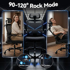 AreShark Office Chair-Ergonomic Desk Chair with Hidden Hanger & Flip-Up Arms, High Back Mesh Computer Chair with 2D Headrest & Adjustable Lumbar, Comfy Rolling Task Chair for Home Work Gaming, Black