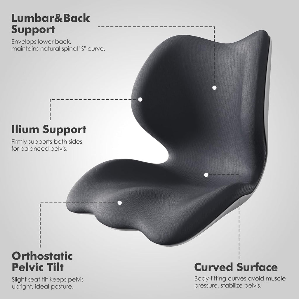 Civa Ergonomic Back Support Cushion for Office & Wheelchair, Posture Support for Long Sitting, Lumbar System & Extra-Thick Memory Foam for Sciatica Pain Relief (Max Hips 40", Waist 38")