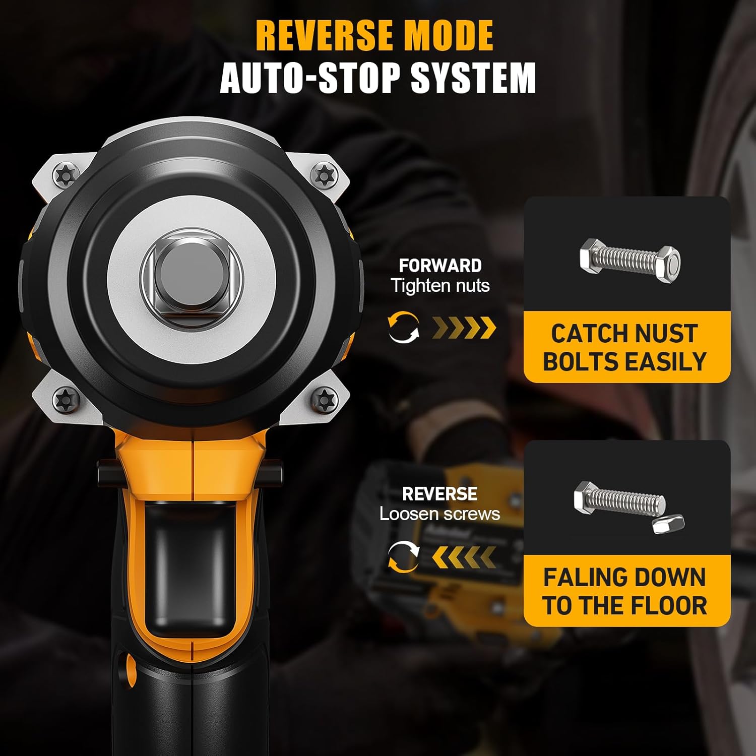 1/2 inch Brushless Impact Wrench 750N.m(553 Ft-lbs) 20V High Torque Impact Gun with 2x4.0AH Battery and Fast Charger Cordless Impact Driver for Car,Construction,Building,DIY