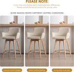 ONEVOG Modern 26" Counter Height Bar Stools Set of 4, Swivel Kitchen Island Tall Chairs with Back, Arm, Footrest and Solid Wood Legs, Linen Fabric Upholstered Farmhouse Barstools for Countertop, Beige