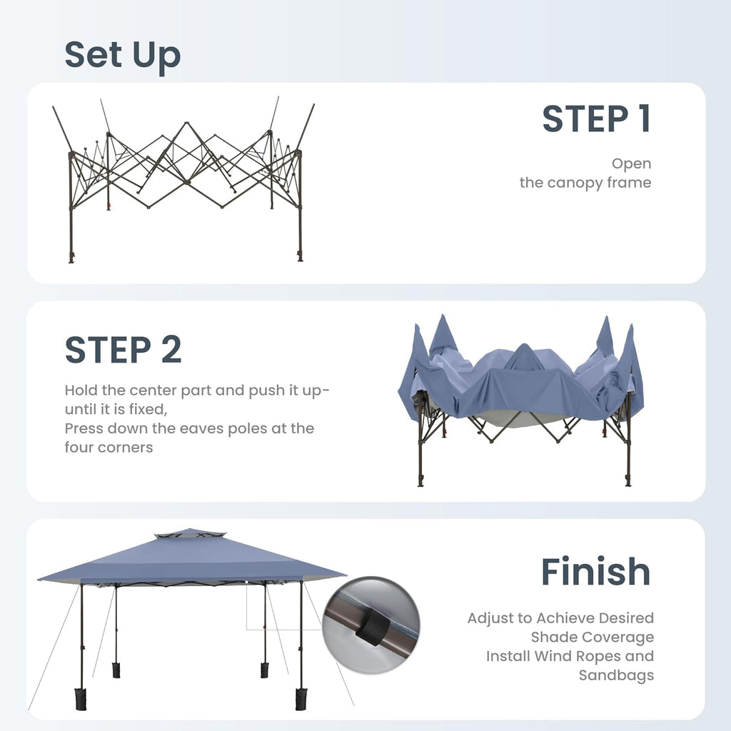 PHI VILLA 13x13 Pop Up Canopy Tent Instant Outdoor Canopy Easy One Push Tent Canopy with Wheeled Carry Bag, Straight Legs 169 Square Feet of Shade, Grey