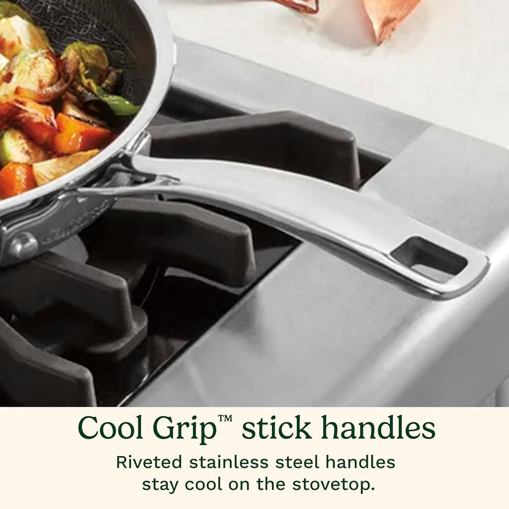 Cuisinart FusionPlus Hybrid Nonstick Stainless Steel Cookware Set, 4-Piece Skillet Cooking Set with PFAS-Free PURELYSEAR Ceramic Non Stick Technology, Scratch Proof, Cool Grip Handles, Dishwasher Safe