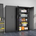 Metal Garage Storage Cabinet with Lock, 71" Tall Steel Storage Locker with 4 Adjustable Shelves, Heavy Duty Metal Cabinet for Garage, Office, Home, 31.5”W × 16.5”D, Black