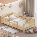 Merax Twin Montessori Floor Bed with Safety Guardrails – Solid Wood Kids Bed with Slats & Fence and Without Door, No Box Spring Needed, Natural