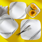 Corelle Vitrelle 18-Piece Service for 6 Dinnerware Set Triple Layer Glass and Chip Resistant, Lightweight Square Plates and Bowls Set, Simple Sketch