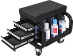 Torin APD2016AB Rolling Tool Chest/Tool Box with 3 Drawers and Wheels, Padded Mechanic Stool Creeper Seat, Black