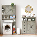 Vabches Farmhouse Storage Cabinet with 2 Doors and 4 Drawers, Freestanding Bathroom Storage Cabinet Kitchen Pantry Cabinet, Floor Cabinets Hutch Cupboard for Kitchen/Living Room/Bathroom.Grey Oak.