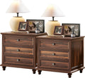 24" Wide Farmhouse Night Stand Set of 2,Large End Table with 3 Drawers & Metal Handle,Brown Wood Dresser for Bedroom Cabinet, Bed Side Table Chest of Drawers,Nightstand for Living Room,Closet