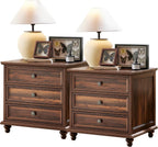 24" Wide Farmhouse Night Stand Set of 2,Large End Table with 3 Drawers & Metal Handle,Brown Wood Dresser for Bedroom Cabinet, Bed Side Table Chest of Drawers,Nightstand for Living Room,Closet