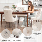 Velvet Dining Chairs Set of 4, Upholstered Dining Room Chairs with Nailhead Ring Pull Trim, Button Tufted Wing Back Chairs for Dining with Solid Wood Legs for Kitchen Dining Room(Beige)