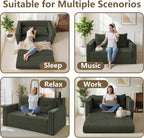 HABUTWAY Folding Sofa Bed, 2 in 1 Convertible Sleeper Chair with Pillow, Portable Fold Out Chair Bed with Armrest, Comfy Floor Couch, Lazy Sofa for Living Room Bedroom Dorm Home Office, Green