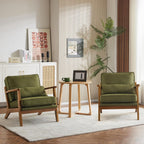 Karl home Accent Chair Wide Armrest Mid-Century Lounge Chair Linen Fabric Armchair with Lumbar Pillow & Solid Wood Frame for Living Room, Bedroom, Balcony, Green