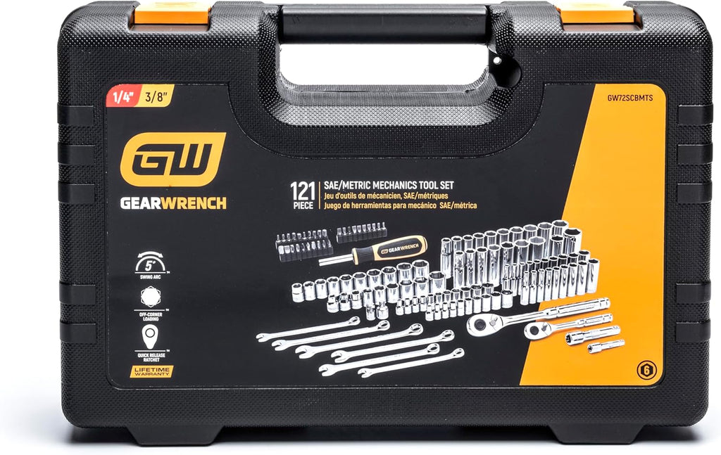 GEARWRENCH 121 Piece 1/4” & 3/8” Drive 72-Tooth SAE/Metric Mechanics Hand Tool Set | GW72SCBMTS