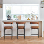 Brown Modern Bar Stools Set of 3, 24 Inch Faux Leather Counter Stools with Curved Backrest, Counter Height Bar Stool for Kitchen Island