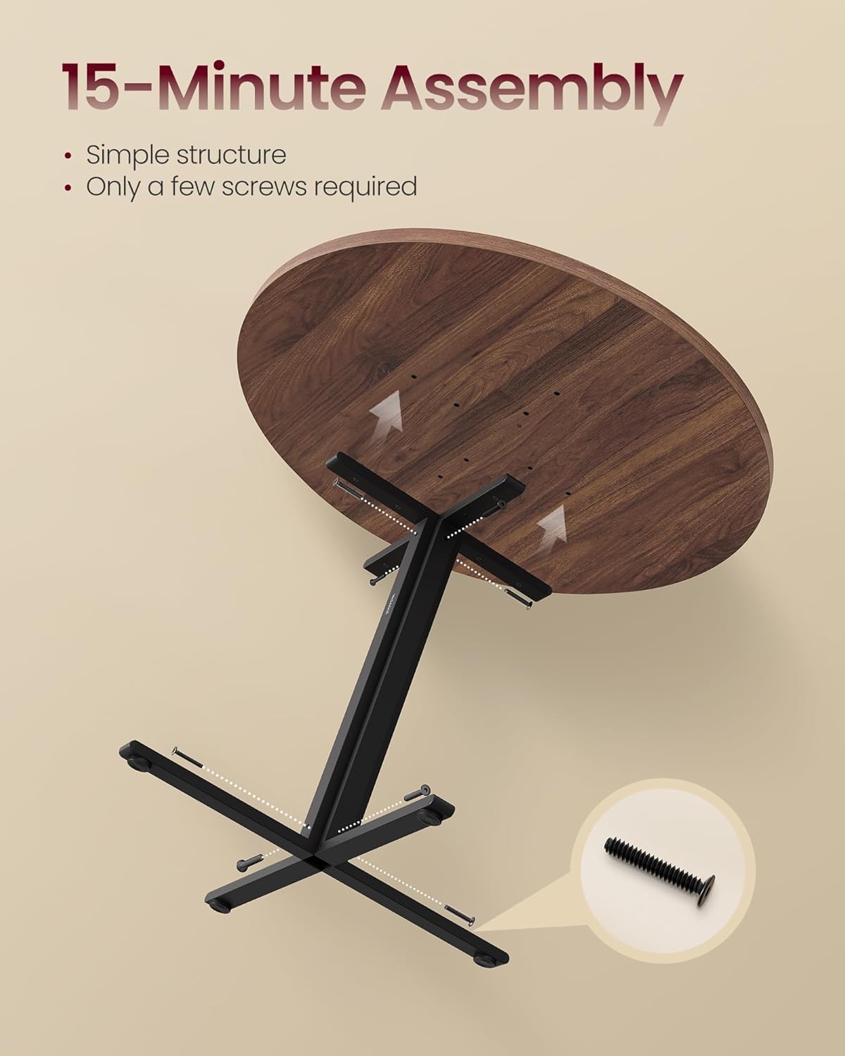 VASAGLE Dining Table, Small Round Kitchen Table for 4 People, 31.5 x 29.4 Inches, for Dining Room, Living Room, Farmhouse, Water-Resistant, Somber Walnut UKDT082K01V1