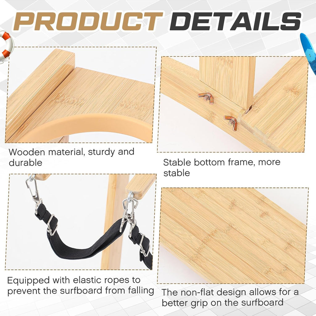 CroBlissful Surfboard Rack Freestanding Vertical Surf Board Stand for 4 Boards Bamboo Display Rack for Shortboard, Snowboard, Skateboard, Ski and Wakeboard