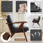 STHOUYN Black Leather Office Accent Chair Set of 2 with Wooden Arms, Comfy Guest Waiting Room Chairs, Mid Century Modern Chair, Side Arm Chairs for Living Room (Black, 2pcs)