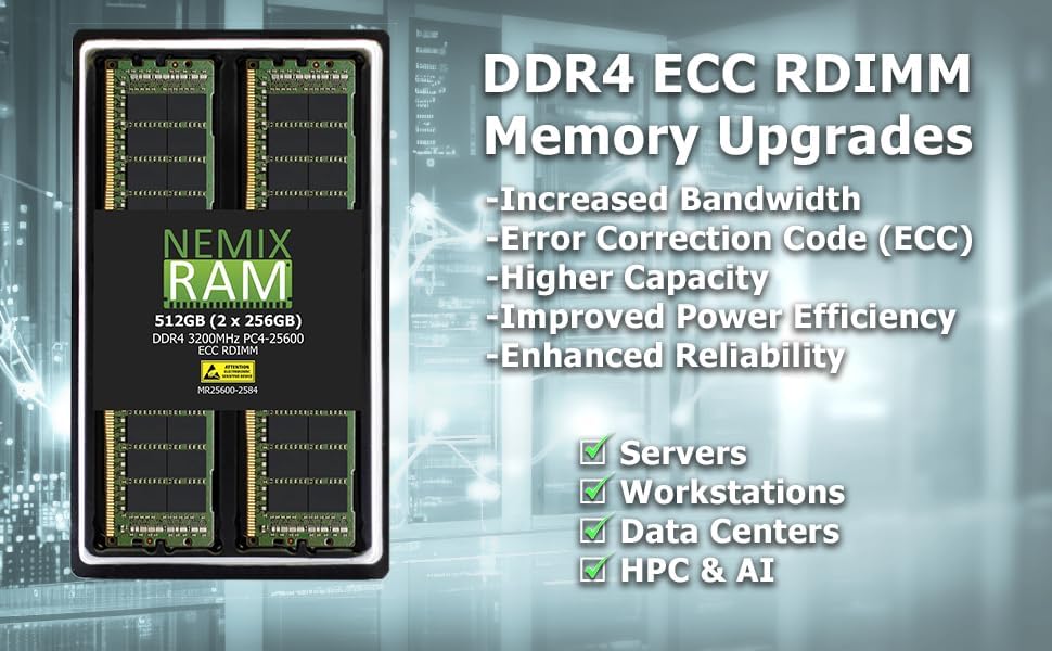 1TB 16X64GB DDR4 2666MHZ PC4-21300 4Rx4 1.2V CL19 288-PIN ECC RDIMM Registered RDIMM NEMIX RAM Server Memory KIT