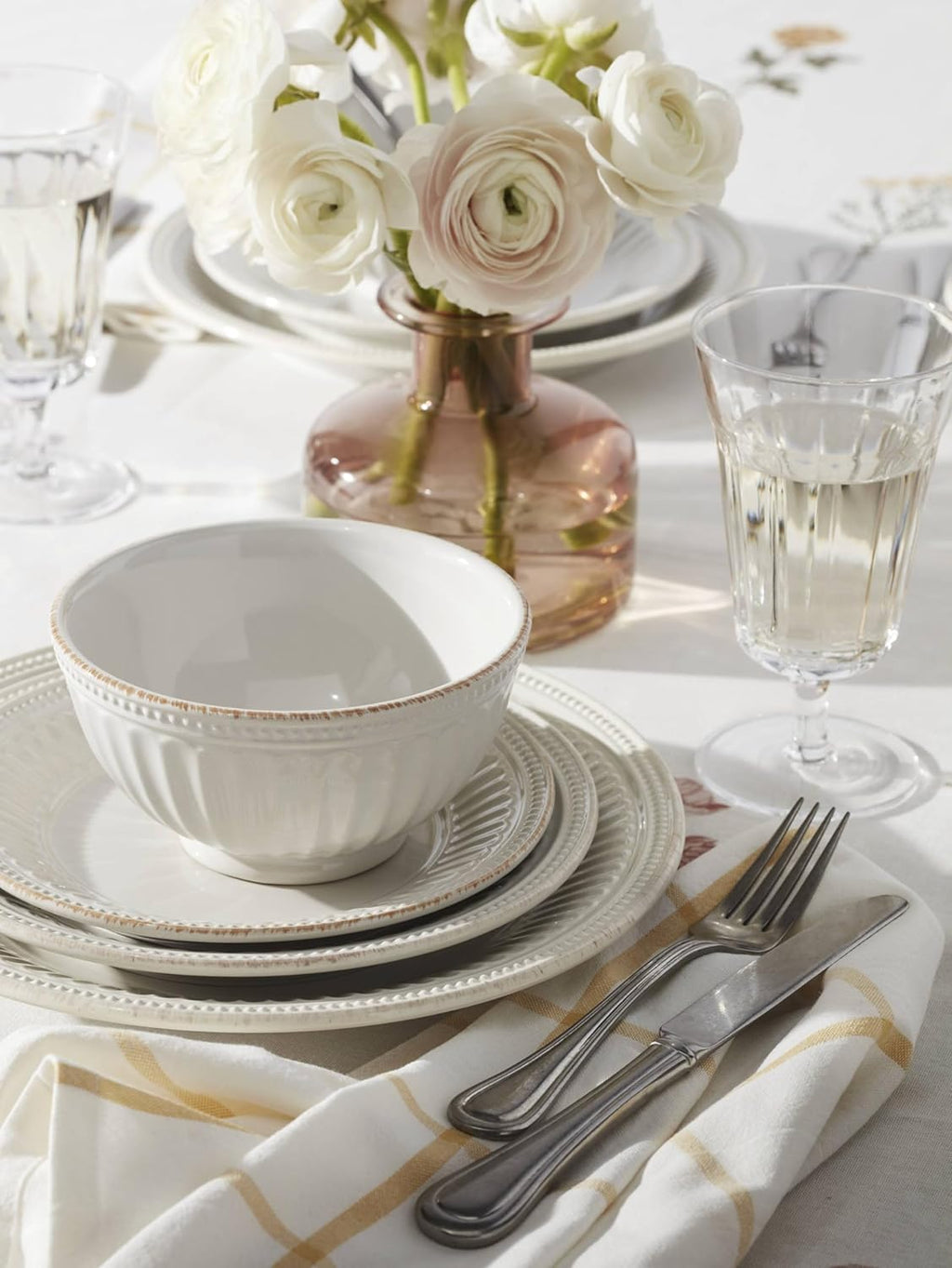 Lenox French Perle Groove 12-Piece Plate & Bowl Set, 23.05 LB, White