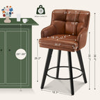 360°Swivel Counter Height Bar Stools with Back, 26 inch Solid Wood Legs, Bar Stool Modern Kitchen Island Chairs, Faux Leather (Brown- Faux Leather, 26" H- Set of 4)