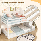 Giantex Twin Over Twin Bunk Bed with Stairs, Solid Wood Floor Bunk Bed with Storage Staircase & Full-Length Guardrails, Low Bunk Bed with for Kids, Teens, Adults, Dorm, Small Space, White