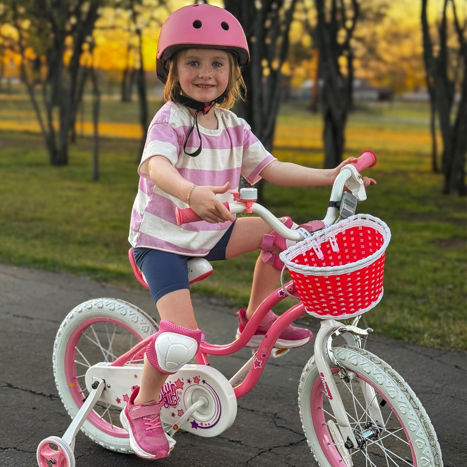 RoyalBaby Girls Bike with Training Wheels and Kickstand, Stargirl Kids Bicycle 16 Inch Toddlers to Big Kids 4-7 Years, Coral Red