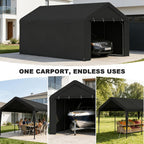 Carport 10 x 20 FT Heavy Duty, Portable Garage Canopy, Waterproof Car Canopy with Side-Opening Removable Door, Carport Canopy for Car, Truck, Boat, Equipment (Black)