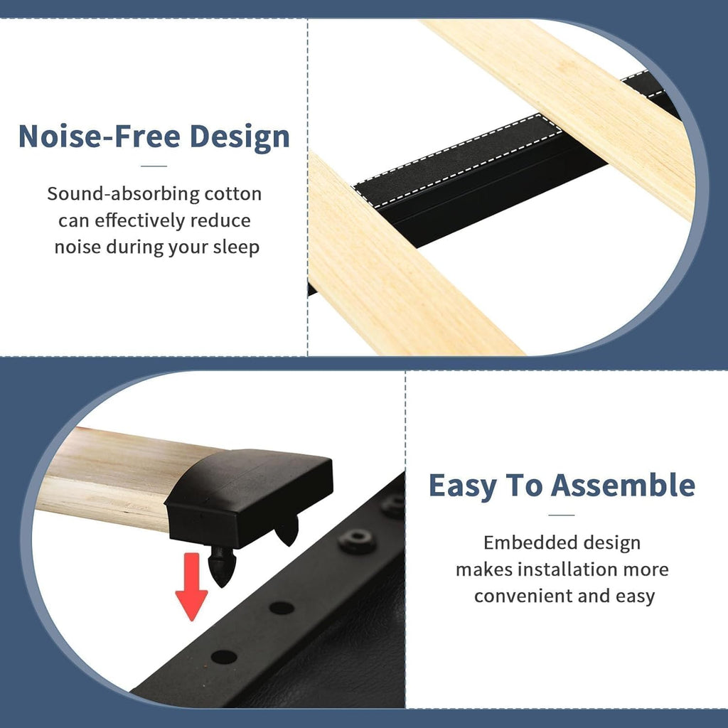 Queen Size Bed Frame with 4 Storage Drawers, Faux Leather Upholstered Bed Frame Queen with Headboard, RGB LED Ligths, Heavy Duty Metal and Wood Slat Support, No Box Spring Needed, Easy Assembly, Black