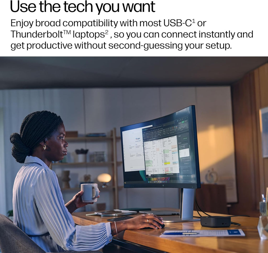 HP USB-C 100W G6 Dock  Future-Proof Design with Ambient LED Lighting and On-Screen Display Notifications  Additional USB-C Ports  Upgraded HDMI 2.1 Port  Upgraded to a 120Hz Refresh Rate