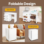 VIVOHOME Folding Sewing Craft Table, Rolling Sewing Machine Desk with Storage Shelves, Sewing Cabinet with Lift for Small Spaces, White