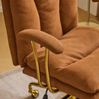 VINGLI Home Office Desk Chair Comfy with wheels&Removable Armrests,Gold Base Vanity Chair with Back,Adjustable Rolling Swivel Computer Task Chair for Study,Makeup,Office,Bedroom,Microfiber/Suede,Brown