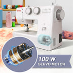 FEIYUE FYe330 Home Sewing Machine with Foot Pedal, Controllable Pedal Speed, 105 Stitch Applications, Powerful Servo Motor, Great for Beginners (White)
