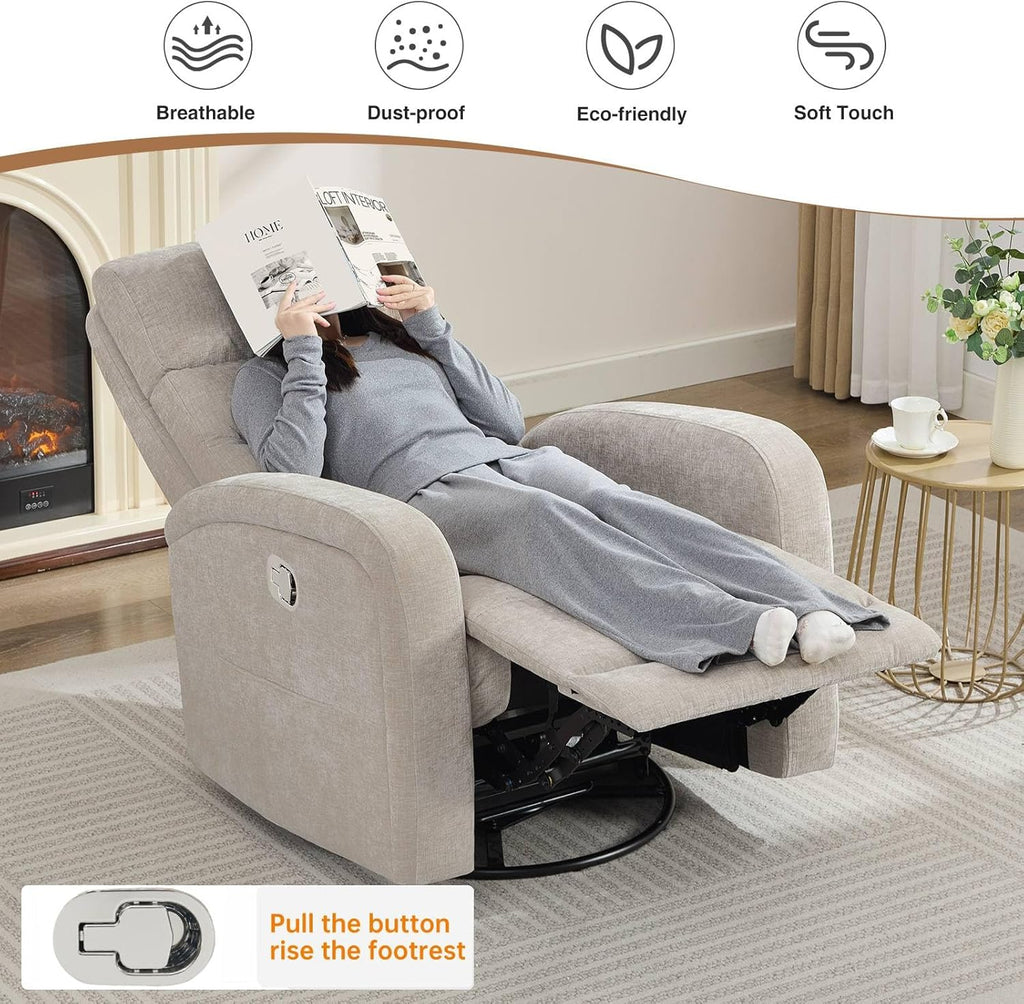 Swivel Rocker Recliner Glider Rocking Chair Nursery, Manual Swivel Recliner Chairs for Living Room, Camel Nursery Rocking Chairs Recliner, Chenille Fabric