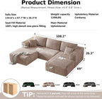 108.2" Modular Sectional Sofa with Deep Seat, Boneless U Shaped Corduroy Couch Modern Comfort, Cloud Couch Oversized for Living Room No Assembly (Camel)