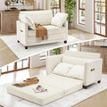 51" Loveseat Sleeper Sofa Bed, Chenille Convertible Floor Sofa Bed for Small Spaces, Folding Couch Bed with Deep Seat, 2 Pillows & Solid Frame, Pull Out Floor Couch for Living Room, Beige