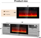 MXV Fireplace TV Stand with 36'' Electric Fireplace Up to 90" TVs, LED Light Entertainment Center, Modern Wood Texture Entertainment Stand with Highlight Storage Cabinet,Grey-Black
