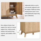 T4TREAM Large Buffet Sideboard Cabinet with Storages, 60" Fluted Modern Buffet Table Coffee Bar Wine Bar Storage Cabinet with 3 Drawers & 4 Doors for Dining Room, Living Room, Hallway(Natural Oak) | with Storages, Coffee Bar, Wine Bar, Storage Cabine