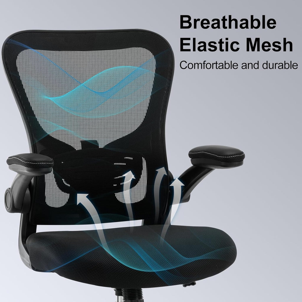 Office Chair Ergonomic Desk Chair Mesh Computer Home Office Desk Chair with Adjustable Lumbar Support Flip-up Armrests, 360 Swivel Comfy Task Executive Chair, Black