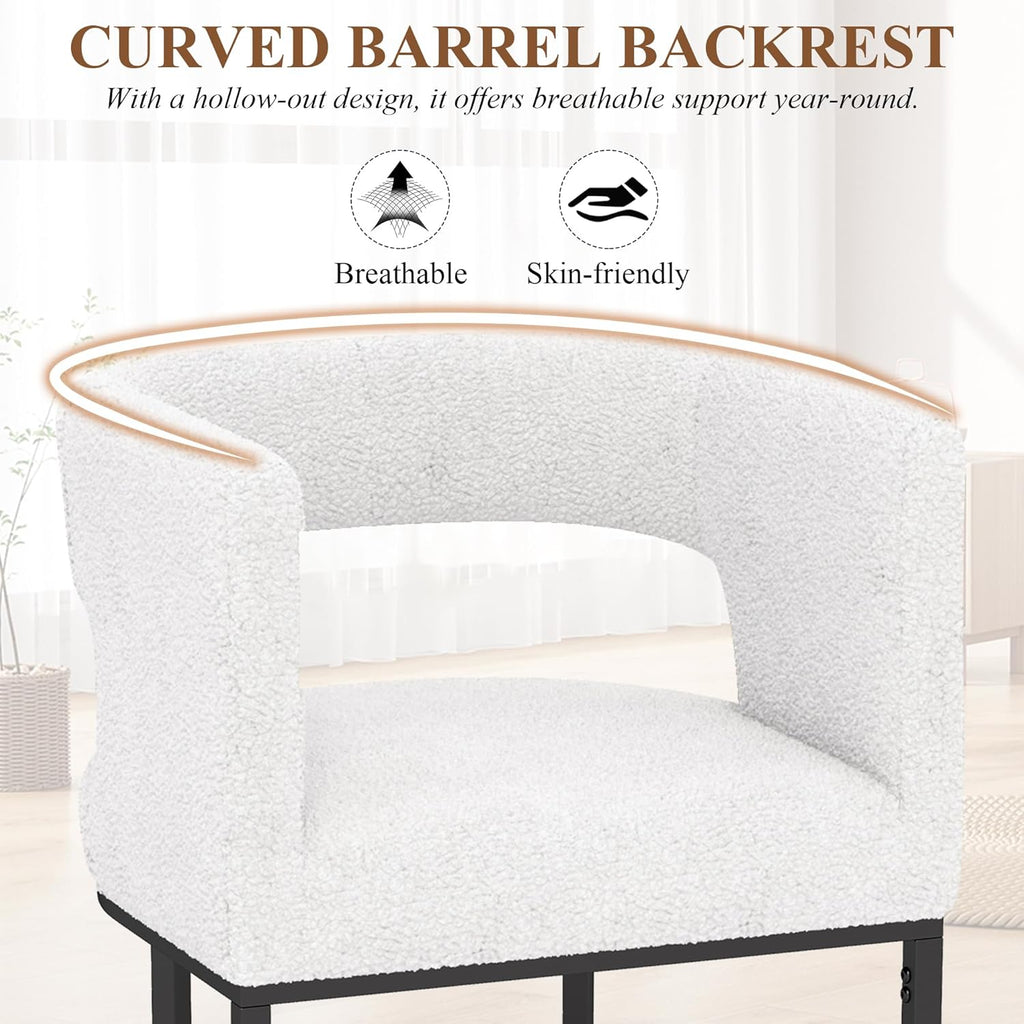 Westice Bar Stools Set of 3, 26” Seat Height Counter Height Stools with Curved Backrest, Barrel Sherpa Fabric Bar Chairs with Metal Frames, Upholstered Chairs for Kitchen Island, Pub, Club, Beige