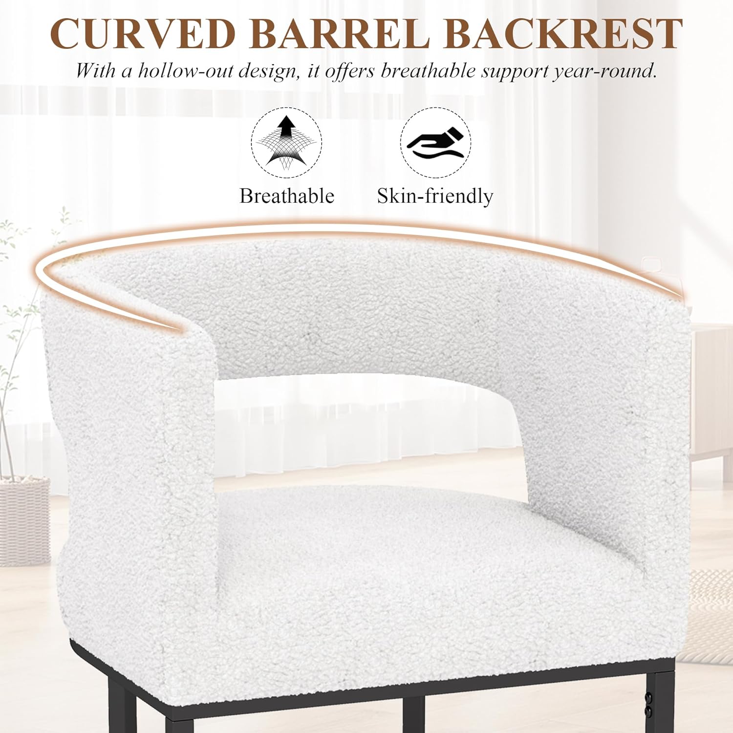 Westice Bar Stools Set of 3, 26” Seat Height Counter Height Stools with Curved Backrest, Barrel Sherpa Fabric Bar Chairs with Metal Frames, Upholstered Chairs for Kitchen Island, Pub, Club, Beige