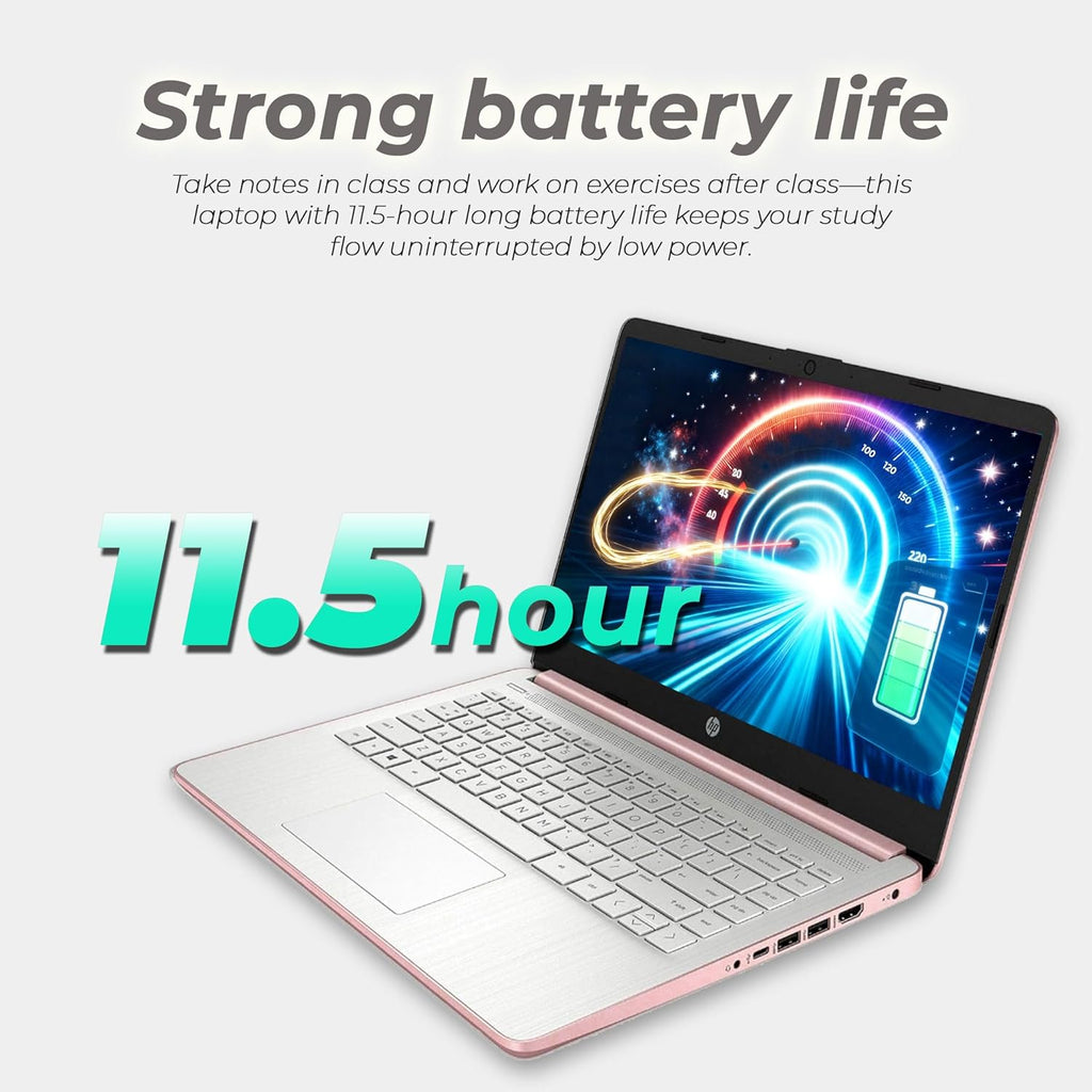 HP 14″Rose Gold Lightweight Laptop  with Office 365 & Copilot AI  Intel Processor  4GB RAM Memory  64GB SSD + 1TB Cloud Storage