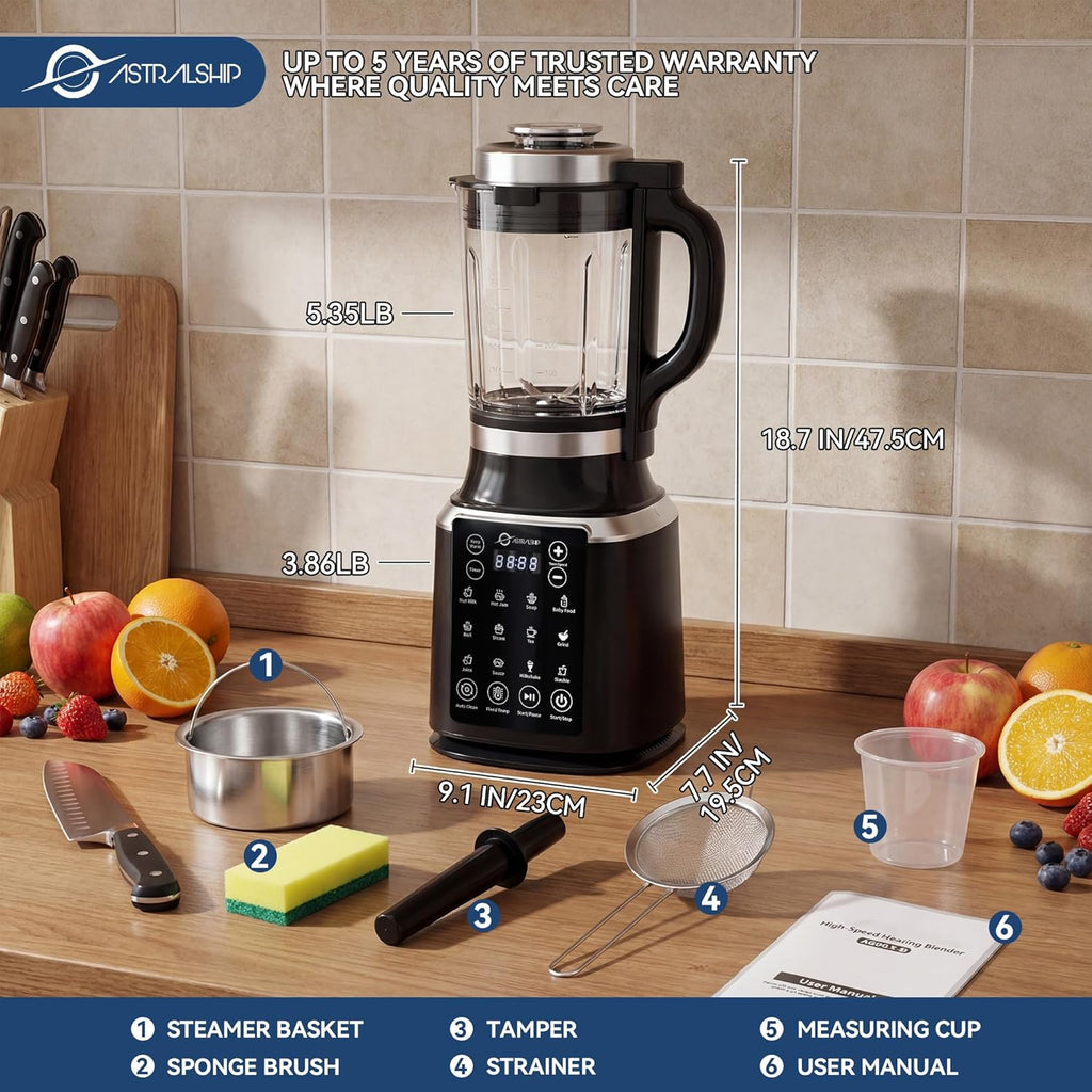 Glass Blenders for Kitchen with Tamper, Blender for Smoothies, Professional Blenders 1500W Motor, 9 Adjustable Speeds, 14 Preset Programs, High-Speed Heating Blender for Nut Milk, Soups, Sauces & More