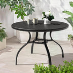 NUU GARDEN 41" Round Metal Outdoor Patio Dining Table for 4, All-Weather Slatted Outdoor Table with 1.57" Umbrella Hole and Adjustable Feet for Lawn Garden Backyard, Black