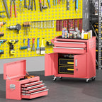 Greenvelly Tool Chest, 8-Drawer Rolling Tool Chest with Wheels, Detachable Top Tool Box, Assembled Tool Chest with Liner & Hooks, Rolling Tool Box for Garage, Workshop, Warehouse, Pink