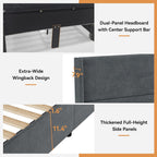 Queen Bed Frame, Upholstered Platform Bed with 55.5" Tall Wingback Headboard, Solid Wooden Slats, Noise-Free Mattress Foundation, No Box Spring Needed, Easy Assembly, Grey