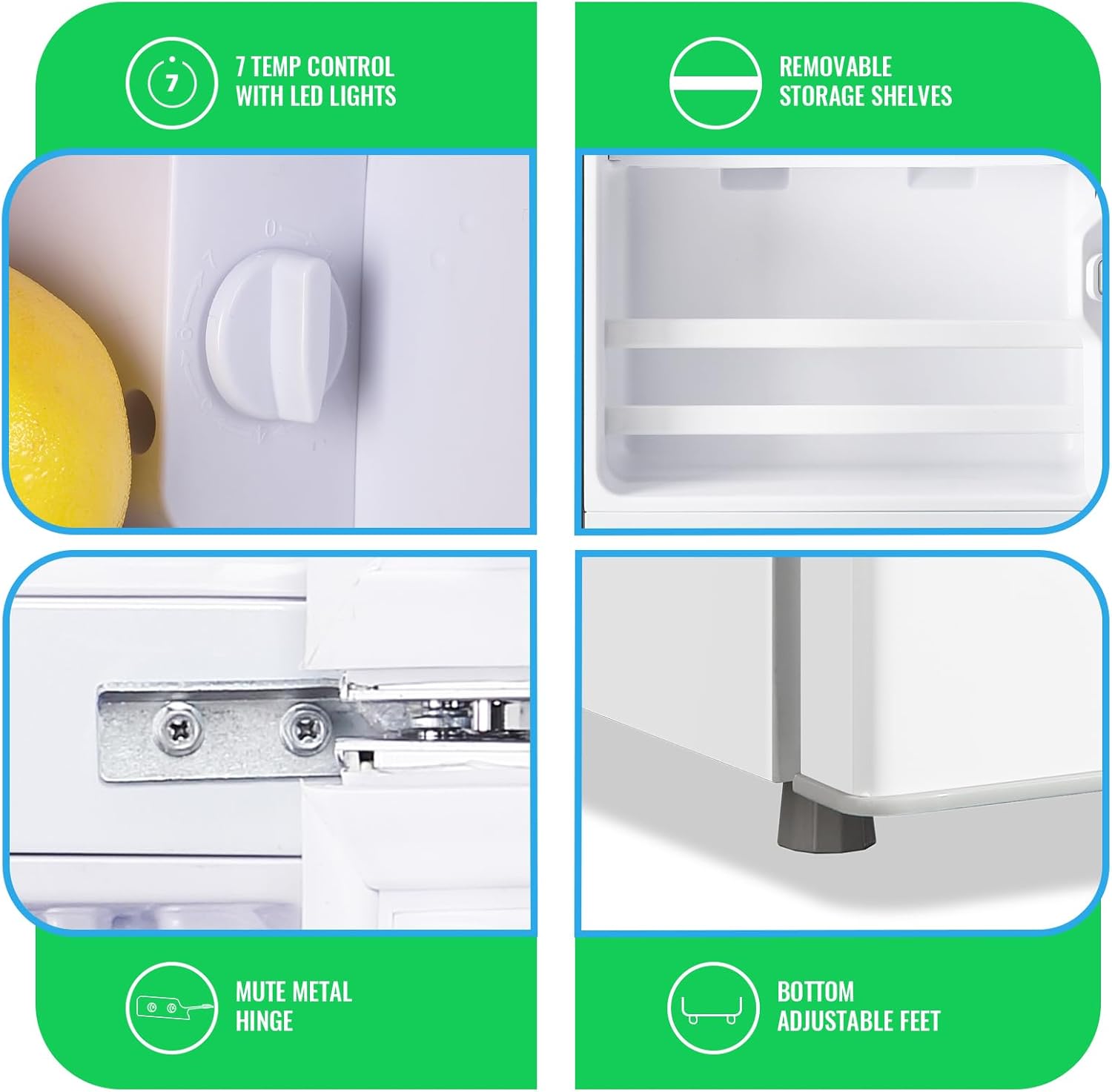 DEMULLER 2.4 Cu.ft White Mini Fridge with Top Freezer Dorm Refrigerator with 7 Adjustable Temperature Control & Ajustable Feet, Small Fridge Ideal for One Person Use Apt Kitchen Office