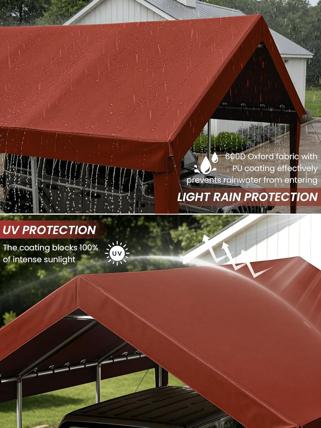10 x 20 Ft Carport Replacement Cover, Heavy Duty Outdoor Car Tarp Canopy, Waterproof & UV Protected Tear Oxford Tarp with Ball Bungees (Frame is Not Included)