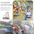 BULEXYARD Heavy-Duty Egg Swing Chair Without Stand, 350 Lbs Foldable Rattan Hanging Hammock with Cushion, All-Weather Basket Seat for Outdoor Patio Bedroom Pergola Tree or Ceiling Mount, Brown Tan