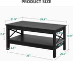 YITAHOME Coffee Table for Living Room, Modern Farmhouse Coffee Table with Storage, 2-Tier Center Table Wood Living Room Table Accent Cocktail with Sturdy Frame, Black